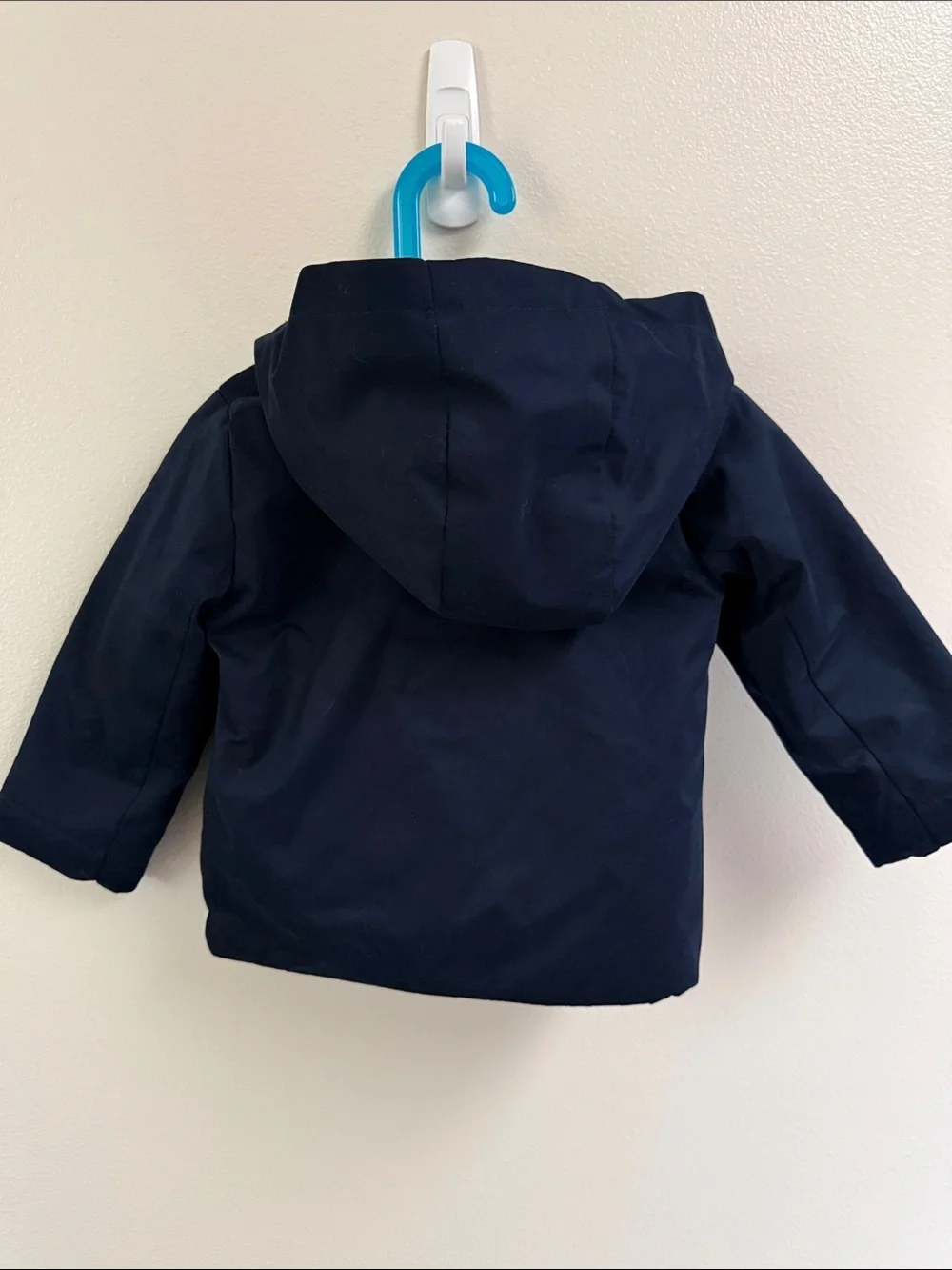 Baby Boy Navy Hooded Zip Jacket with White Zipper